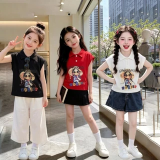 BEAR BABY เสื้อแขนกุดเด็กลำลอง เสื้อยืดเด็กโปโล ลายน้องสาว ผ้าระบายอากาศ เหมาะกับหน้าร้อน แขนกุด ไซส์90-160