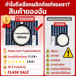 【รับประกัน30ปี】ไฟโซล่าเซลล์ Solar light ไฟโซล่าเซล ไฟโซล่าเซลล์ติดเพดาน 2600000W โคมวินเทจ แสงสีขาว/เหลือง/อุ่นโคมไฟติ