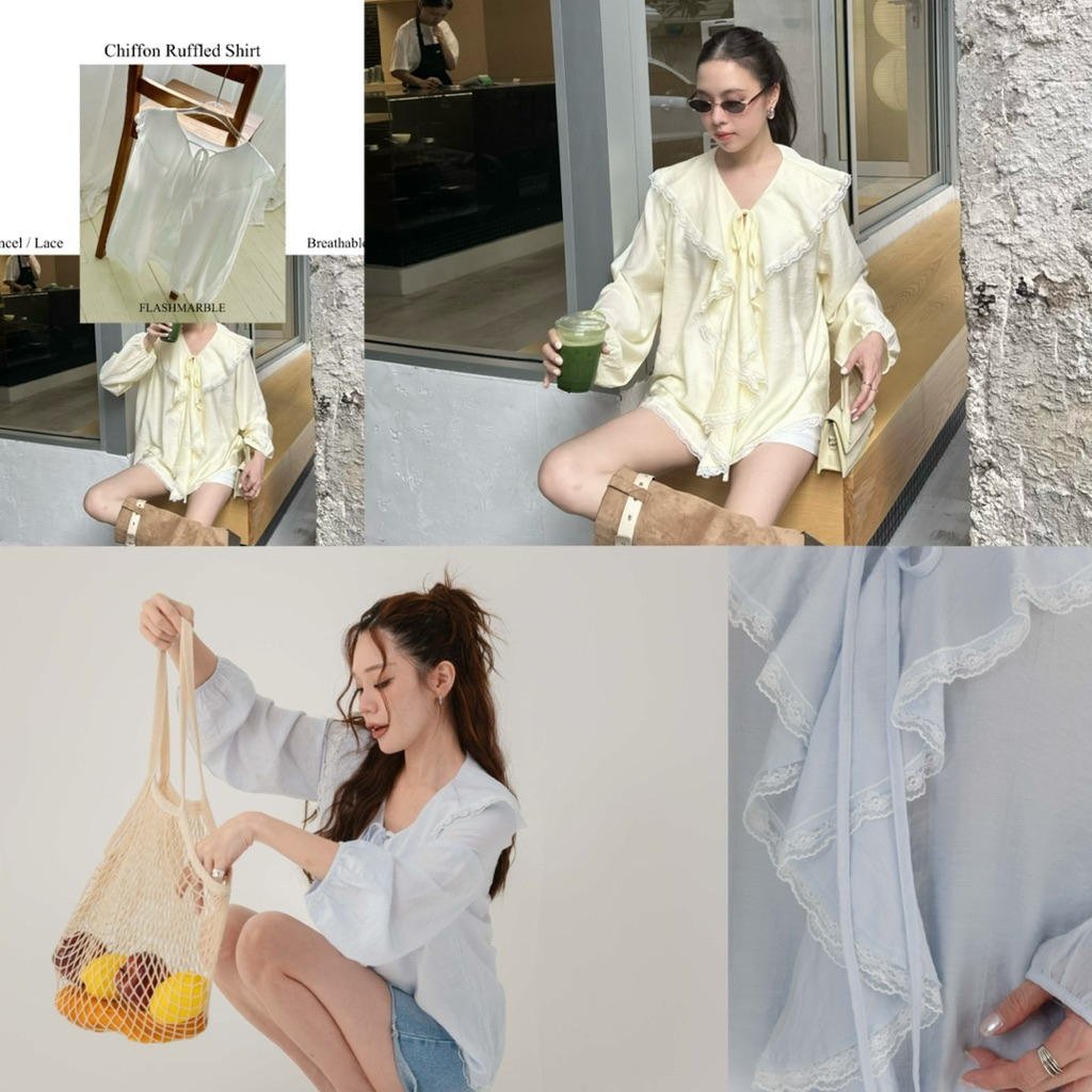 FLASHMARBLE - CHIFFON RUFFLED BLOUSE
