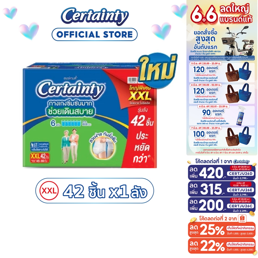 [เหลือ883โค้ดCERTJU26A+โค้ด Shopee] ใหม่! [ขายยกลัง] เซอร์เทนตี้ซุปเปอร์แพ้นส์ ลังซุปเปอร์เซฟ ไซส์ XXL 14ชิ้นX3แพ็ค