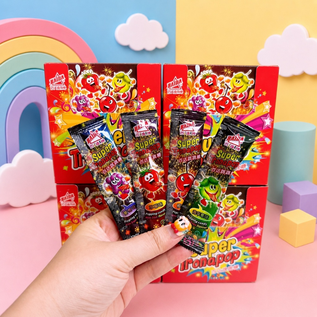 เป๊าะเเป๊ะรสผลไม้ 4 รส 1 กล่อง 65 ชิ้น