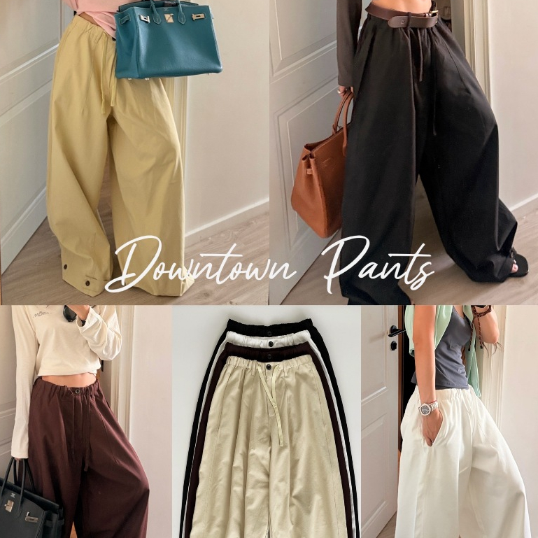 LOONNYSTORE กางเกงขายาว รุ่น Downtown Pants :กางเกงขายาวขากระบอกใหญ่ ดีเทลกระดุมปลายขา