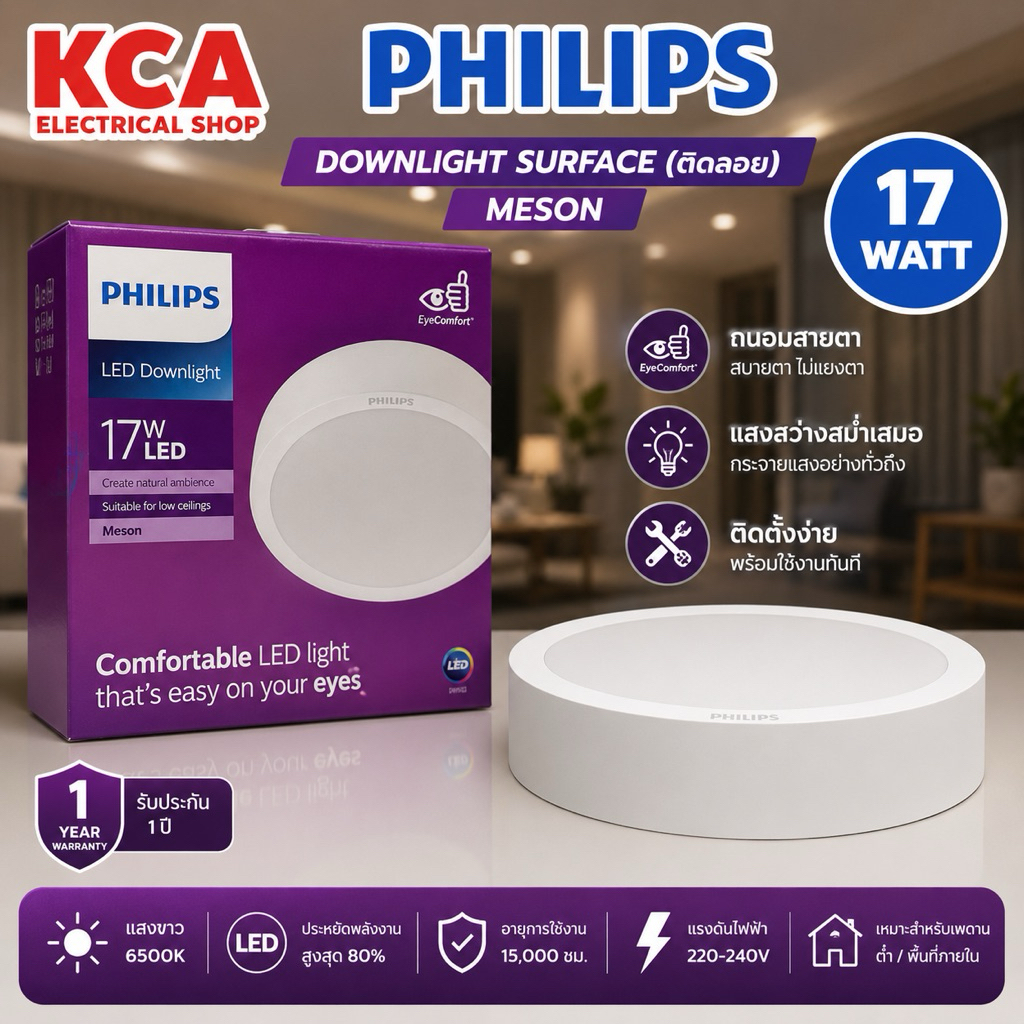 Philips ดาวน์ไลท์กลม ติดลอย ติดฝ้าเพดาน ฟิลิปส์ Meson Surface 17W ((กล่องมีเก่าบ้าง))