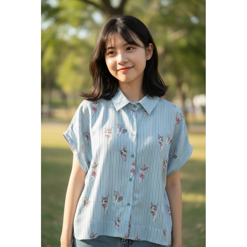เสื้อเชิ้ตงานผ้าฝ้ายทอลายดอกไม้เล็กๆสวยสดใสผ้าเย็นสบายFreesize✅