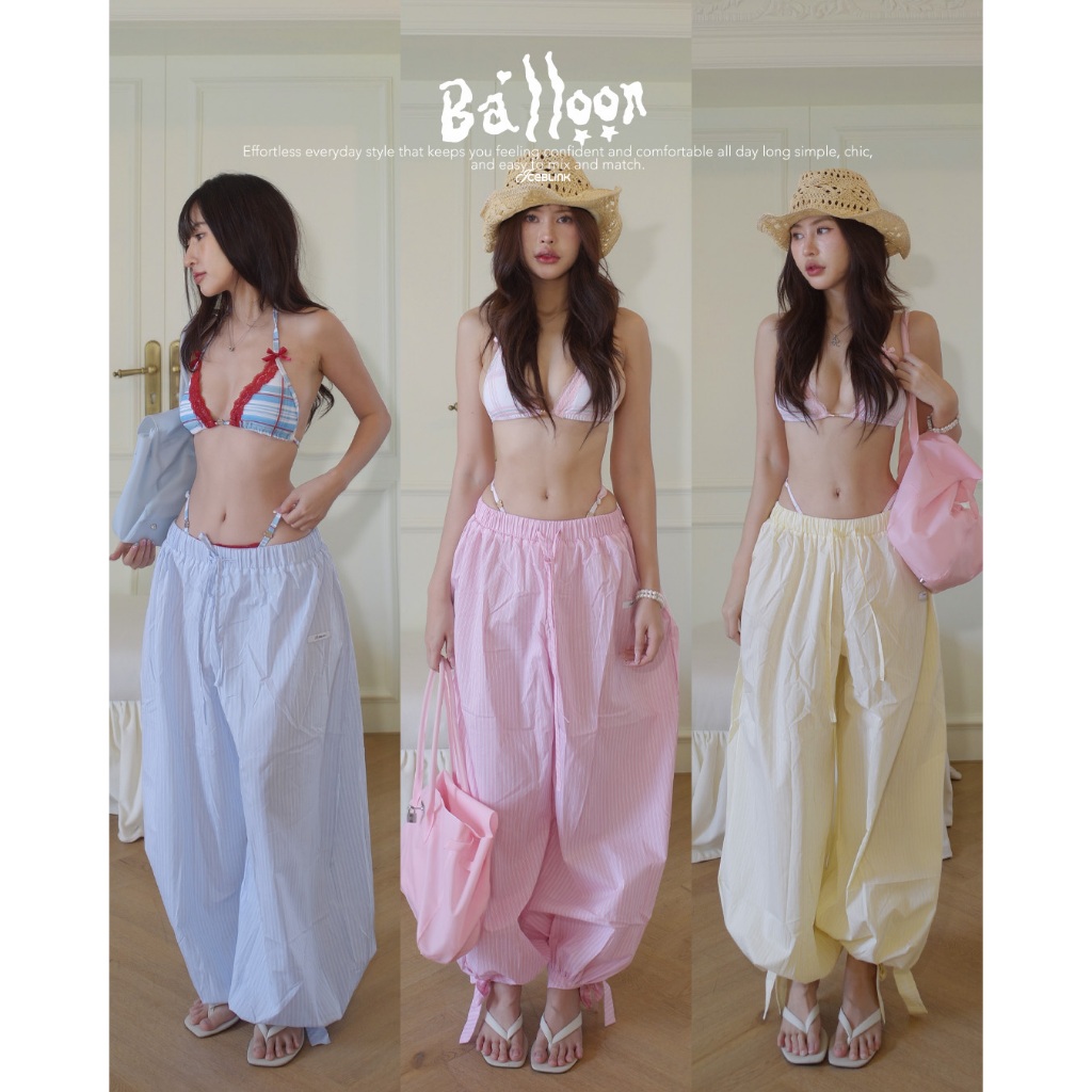 ICEBLINK l Balloon pants กางเกงทรงบอลลูนขายาวขาจั้มผูกโบว์