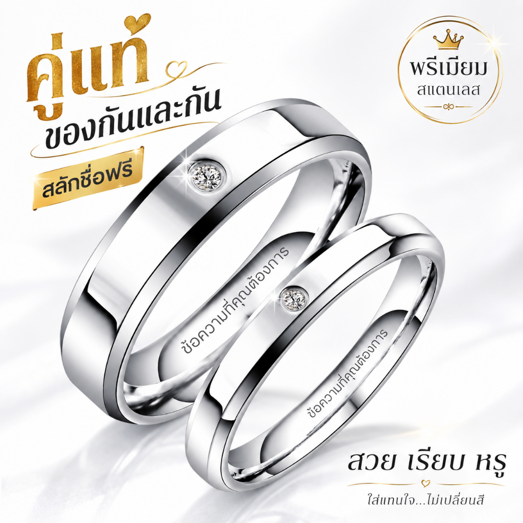 ปรับแต่งชื่อฟรี แหวนคู่รักมินิมอล สแตนเลสแท้ สลักชื่อ วันที่ และข้อความรักได้ ของขวัญเซอร์ไพรส์สำหรับคนสำคัญ