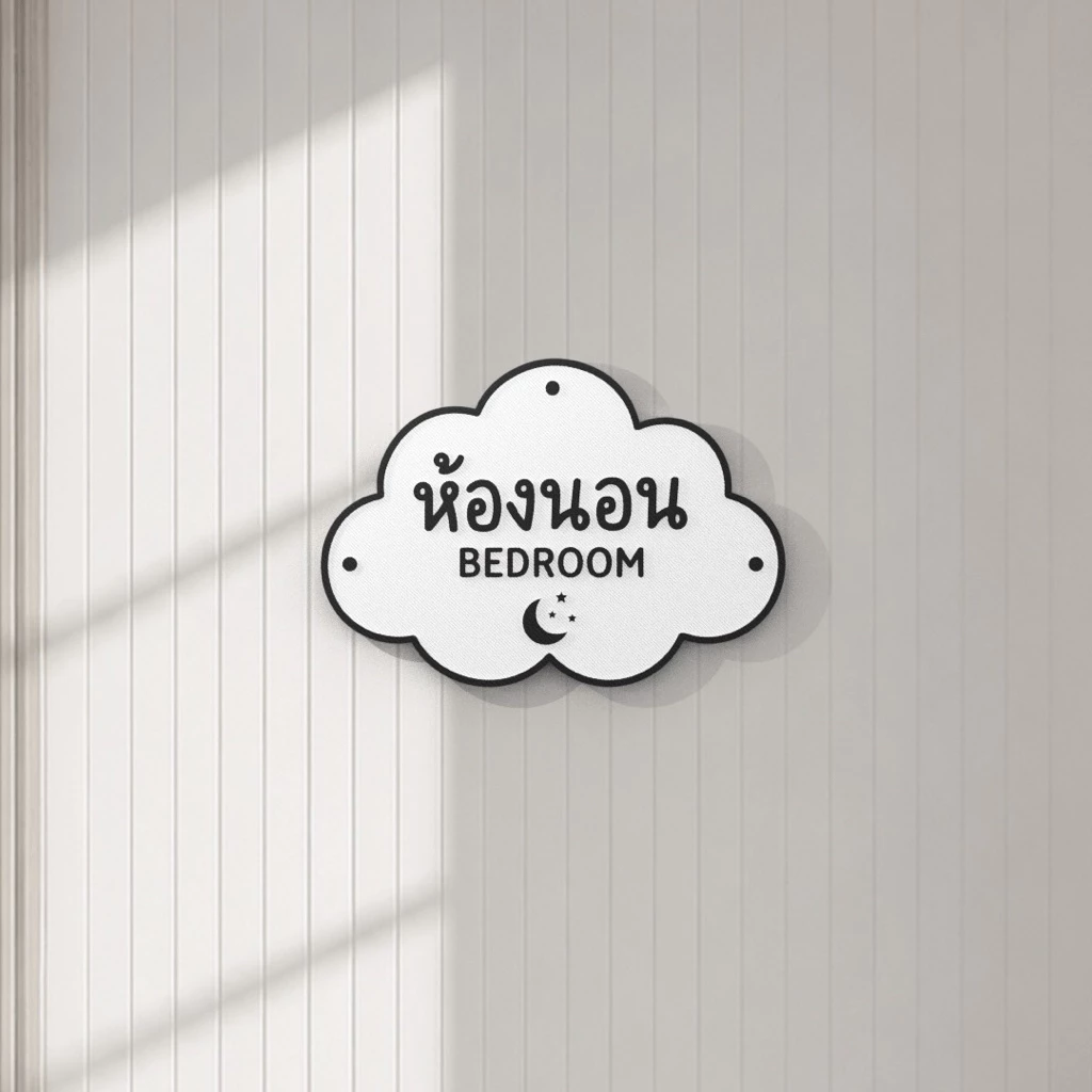 ป้ายห้องนอน 3D ดีไซน์ก้อนเมฆสุดน่ารัก ป้ายติดหน้าห้องนอน/ห้องเด็ก