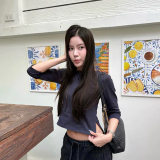 3/4 slit button top (navy)