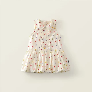 Hania Kids พร้อมส่ง ชุดเดรสแขนกุดสีครีมลายจุดสีสัน เดรสทรงบอลลูน ชุดเดรสแฟชั่นเด็กผู้หญิง K6126038