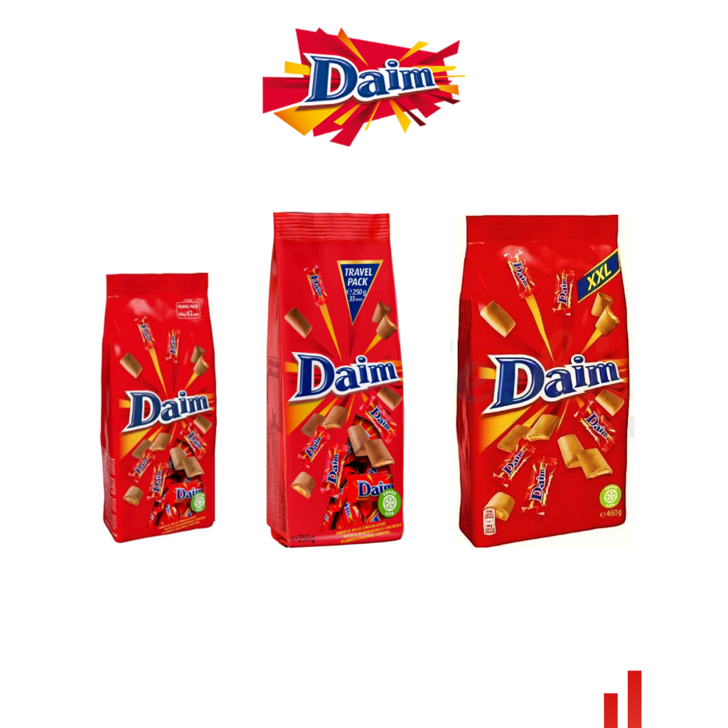 Daim chocolate 🍫 ช็อกโกแลตสอดไส้คาราเมล กรุบกรอบ หอมมัน เคี้ยวเพลิน  มี 3 ขนาด  นำเข้าจากสวีเดน