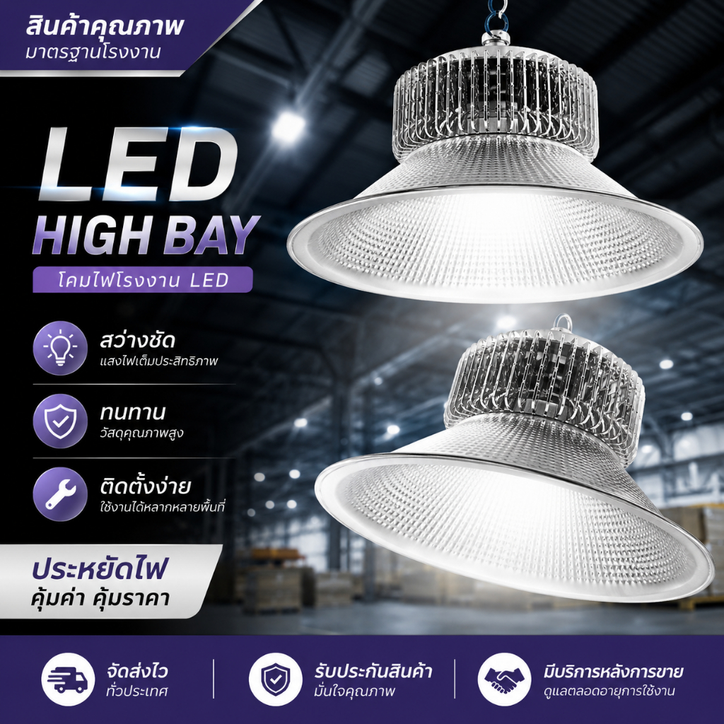 โคมไฟไฮเบย์ ไฮเบย์ 100W 150W 200W High bay LED แสงสีขาว Daylight 6500K โคมไฟโรงงาน แบรนด์แท้