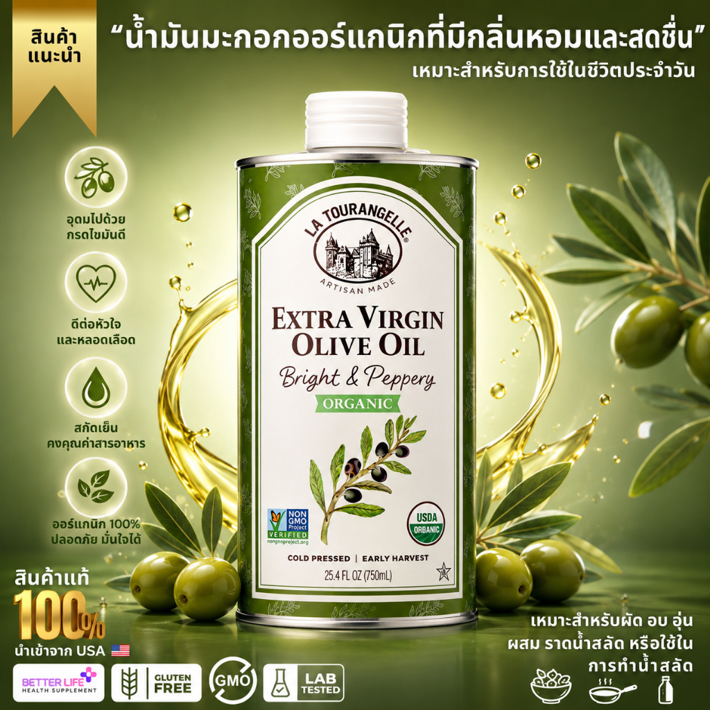La Tourangelle Organic Olive Oil, Cold-Pressed, High Antioxidant, 25.4oz (750 ML) (No.3312)