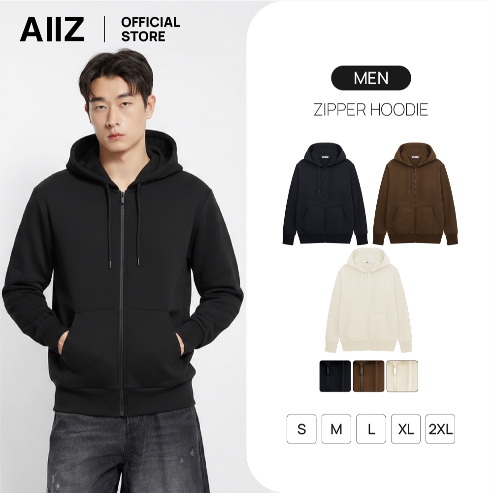 AIIZ (เอ ทู แซด) - AIIZ เสื้อฮู้ดผู้ชายแบบซิปผ้าเฟรนช์เทอร์รี่ย์ AIIZ Men’s Zipper Hoodie