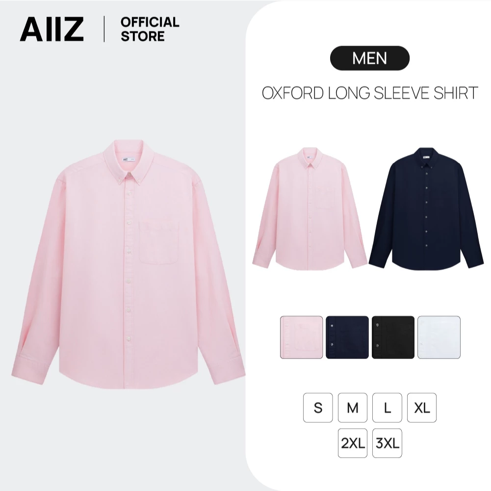 AIIZ (เอ ทู แซด) - AIIZ เสื้อเชิ้ตผู้ชายแขนยาวผ้าอ๊อกฟอร์ดสีพื้น AIIZ Men's Oxford Long Sleeve Shirt
