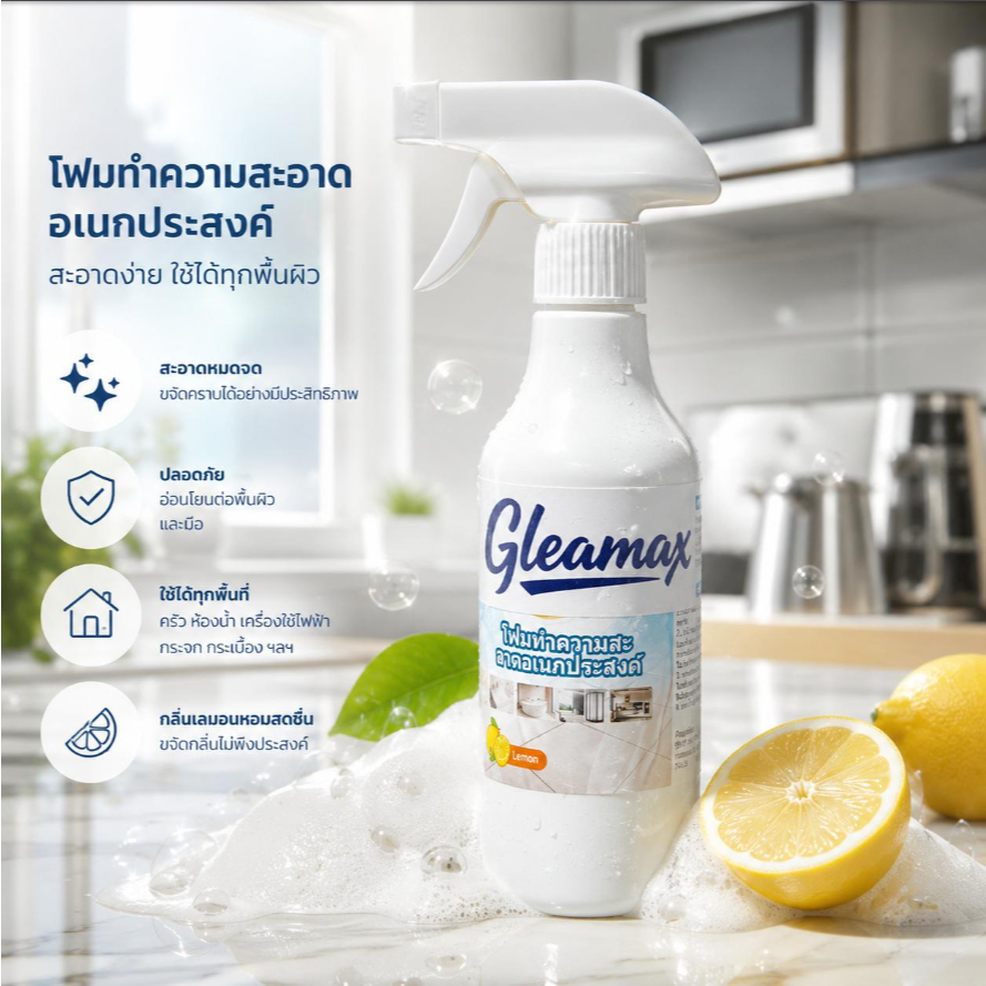 สเปรย์ขจัดคราบฝังลึก Glemax (1ขวด) น้ำยาทำความสะอาดอเนกประสงค์ ขจัดคราบมัน คราบสกปรก และคราบฝังแน่น