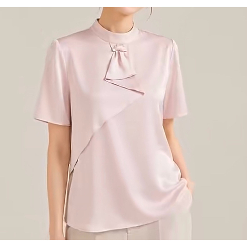 G2000 เสื้อซาตินสีชมพูแขนสั้น เสื้อสำหรับผู้หญิง SATIN BLOUSE