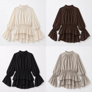 lucy - ana studio เสื้อชีฟองระบายสองชั้นจ้ำเอว แขนจั๊มปล่อย ซับในทั้งตัว