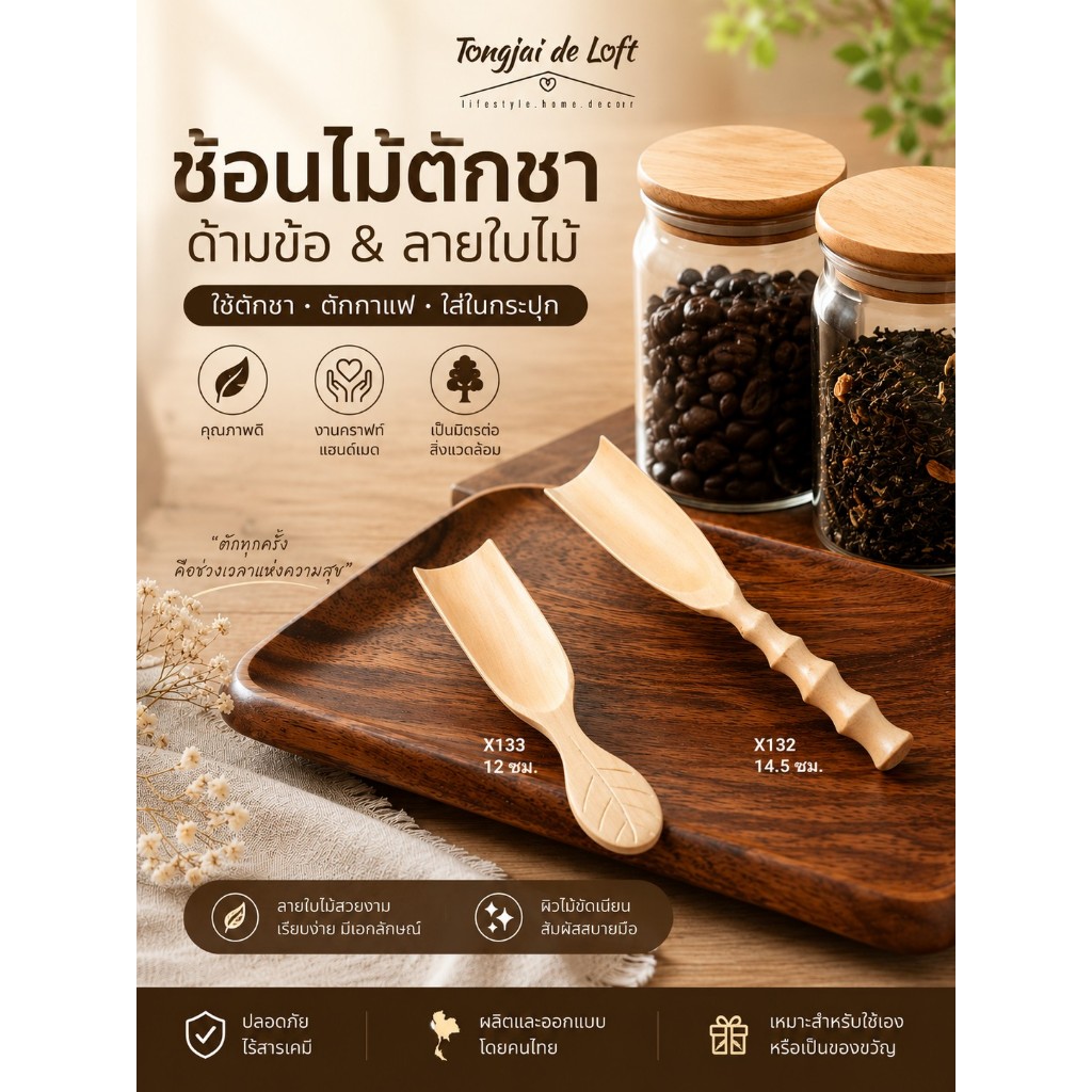 ช้อนตักชา ช้อนด้ามข้อ ช้อนลายใบไม้ spoon teaspoon