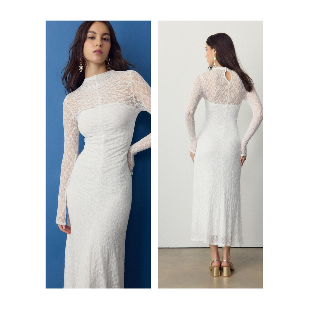 Str Maxi Lace Dress เดรสลูกไม้สีขาว ผ้ายืด งานแท้ งานสวยมาก