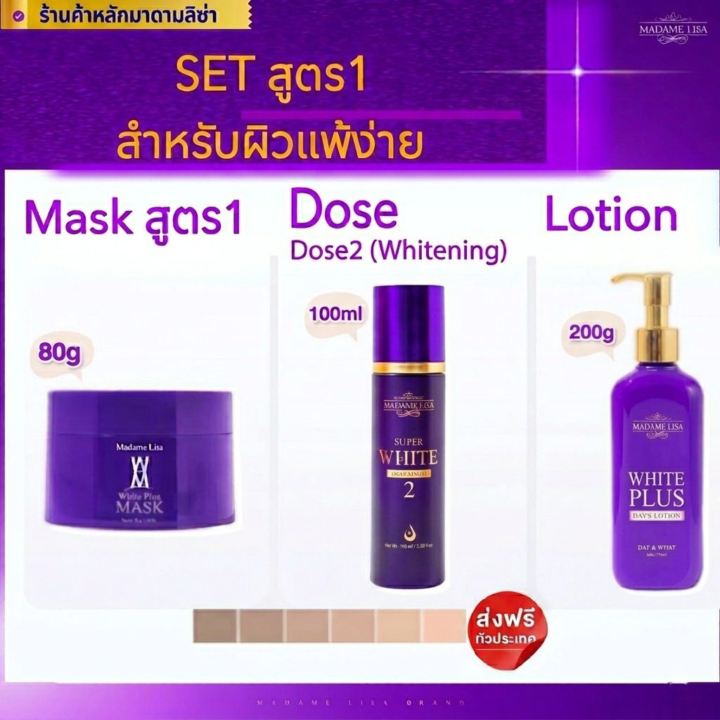 Setสุดคุ้มมาดามลิซ่า มาส์ก80g+เซรั่ม2+โลชั่น