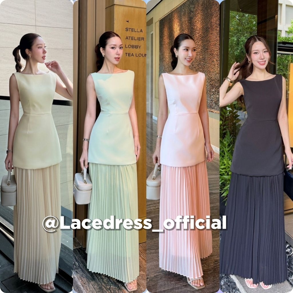 Shimmer●พร้อมส่ง/ชุดเซ็ตเสื้อ+กระโปรงยาวพลีท