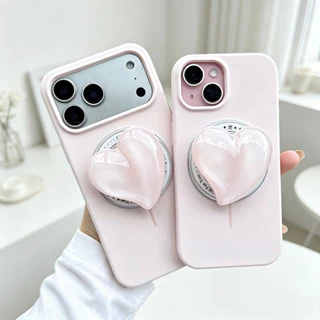 เคสซิลิโคน ขาตั้ง ชมพู I17ProMax ชาร์จได้ กิ๊บต๊อก pop up เคสกำมะหยี่ สำหรับ for iphone 16promax 15promax 14 13 12 11