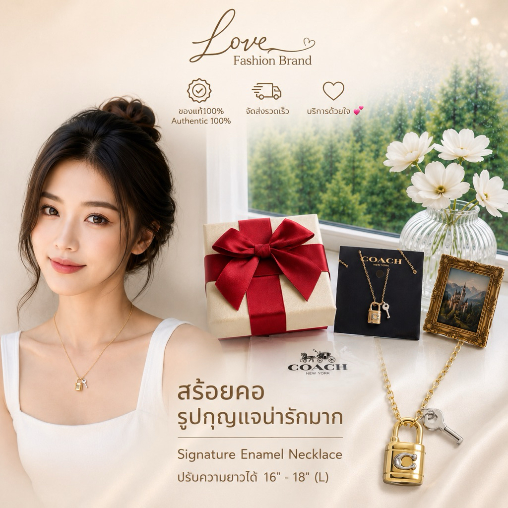 ✨ของแท้100%✨ สร้อยคอ รูปกุญแจน่ารักมาก Signature Enamel Necklace