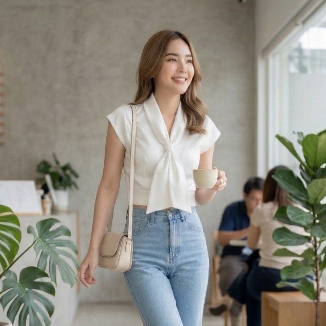 🇹🇭 เสื้อครอปพรีเมี่ยม คอไทด์ Classy Tie-CropTopมีซิปด้านหลังแขนล้ำ 🔴ส่งไว🔴⚡ 👉เก็บโค้ดหน้ากิจกรรม โค้ดลด 30% สูงสุด 150.-