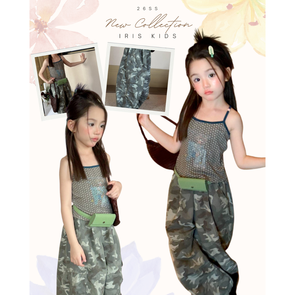 「สินค้าลิขสิทธิ์แท้」IRIS KIDS runrun26ss IKS260490 Mini Camo Set เสื้อผ้าเด็ก เสื้อสายเดี่ยว กางเกงลายทหาร สไตล์เกาหลี
