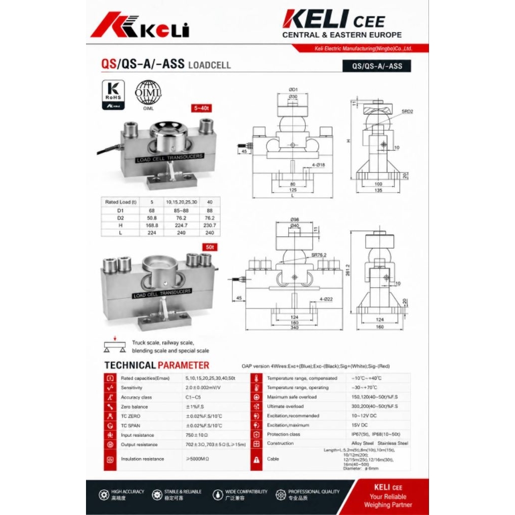 LOAD CELL KELI : QS-A 40t ของแท้100% 1 ชิ้น ต่อ 1 คำสั่งซื้อ สินค้าพร้อมส่งทุกวัน ฟรีค่าจัดส่งทั่วประเทศ