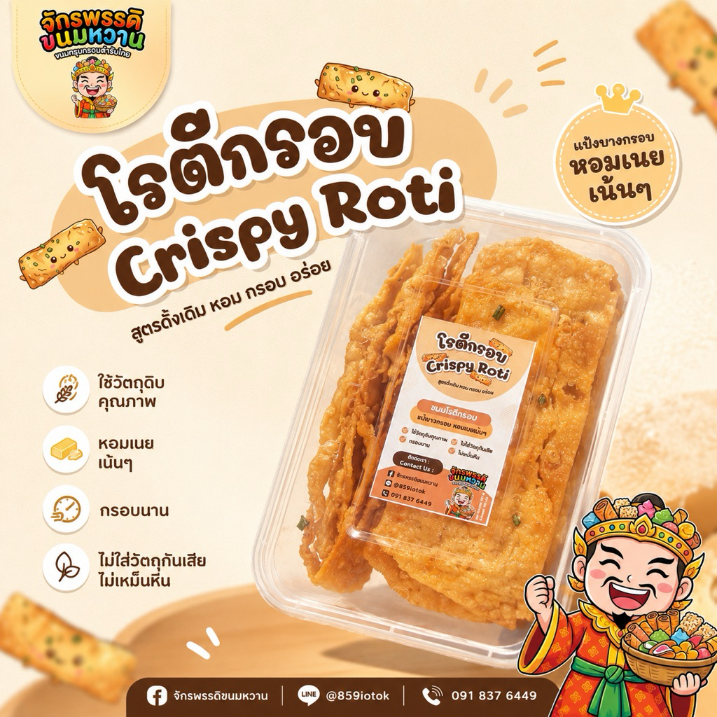 โรตีกรอบ ชิ้นโคตรใหญ่ อร่อยเต็มคำ (1 กล่อง 4 ชิ้น)