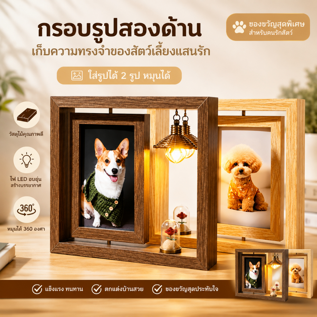 (รูป6นิ้ว) กรอบรูปไม้ กรอบรูปสัตว์เลี้ยงน้องหมาแมว ความทรงจำไม่มีวันลืม ของใช้สัตว์เลี้ยง