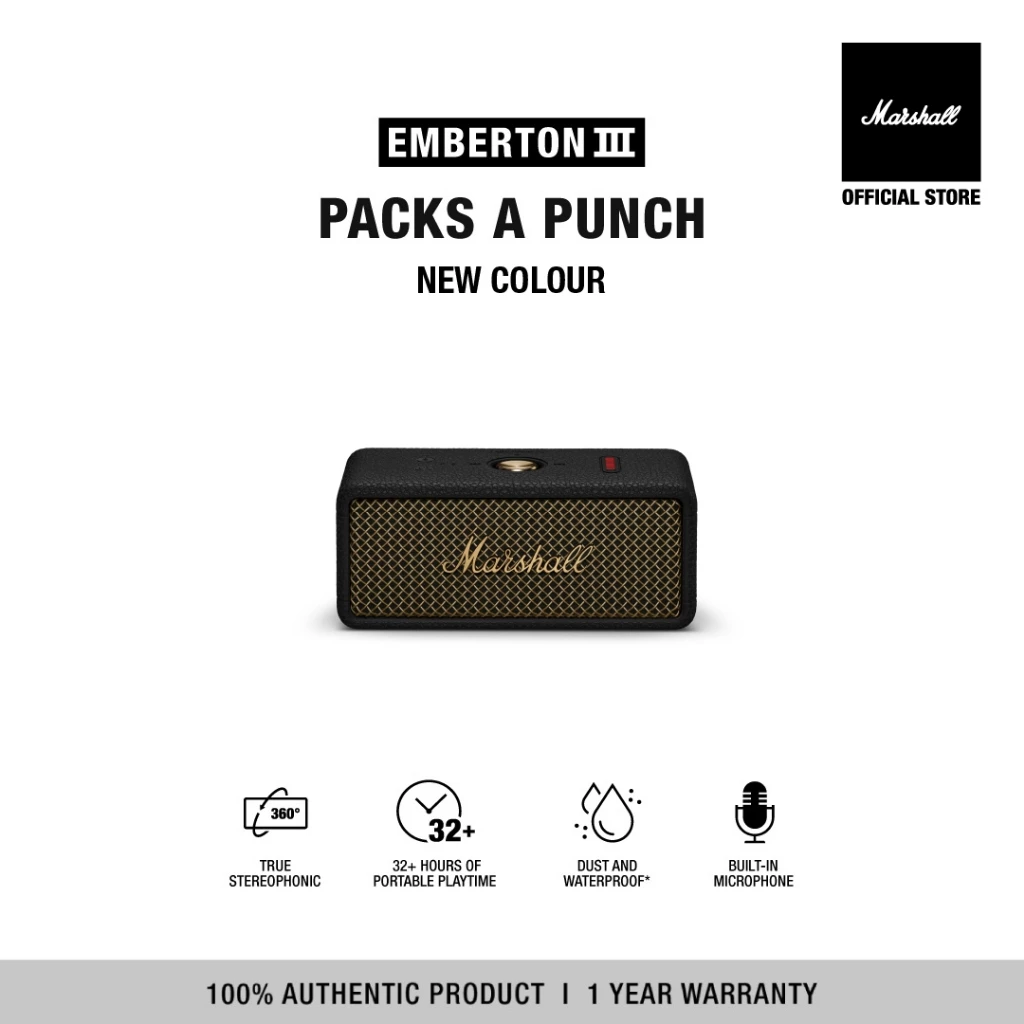[NEW COLOUR] MARSHALL Emberton III Vintage Black - รับประกัน1ปี + ส่งฟรี - ลำโพงพกพา ลำโพง Bluetooth