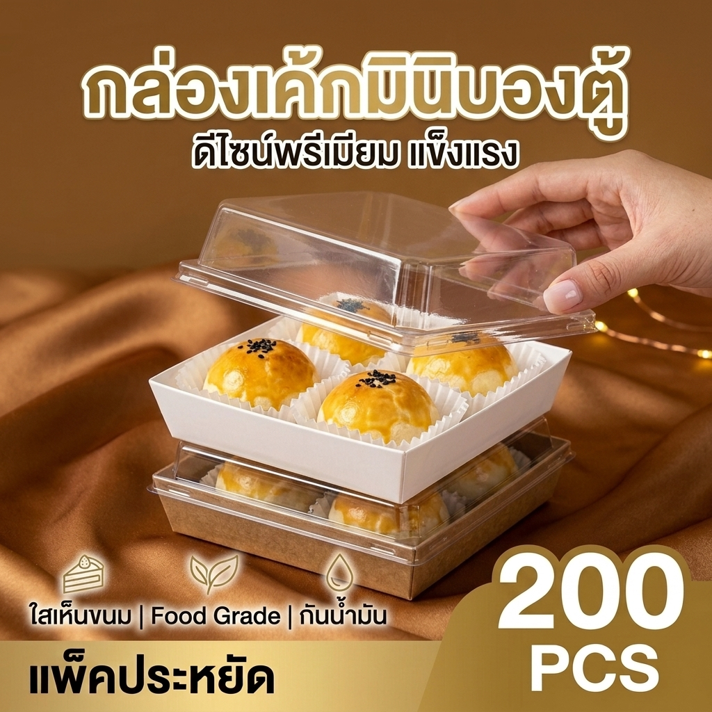 (แพ็ค 200) กล่องเค้ก กล่องพลาสติก กันน้ำ กันมัน กล่องเค้กพลาสติก กล่องใส่แซนวิช กล่องแซนวิช  เข้าเวฟได้ วัสดุเกรดอาหาร