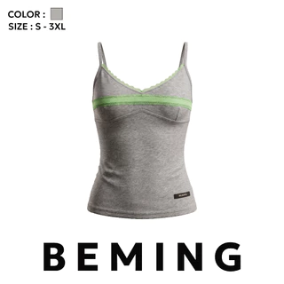 Bemingtop1209(S-3XL)-Semi Cami Top - สายเดี่ยวดีไซน์หวานตกแต่งลูกไม้ช่วงอก