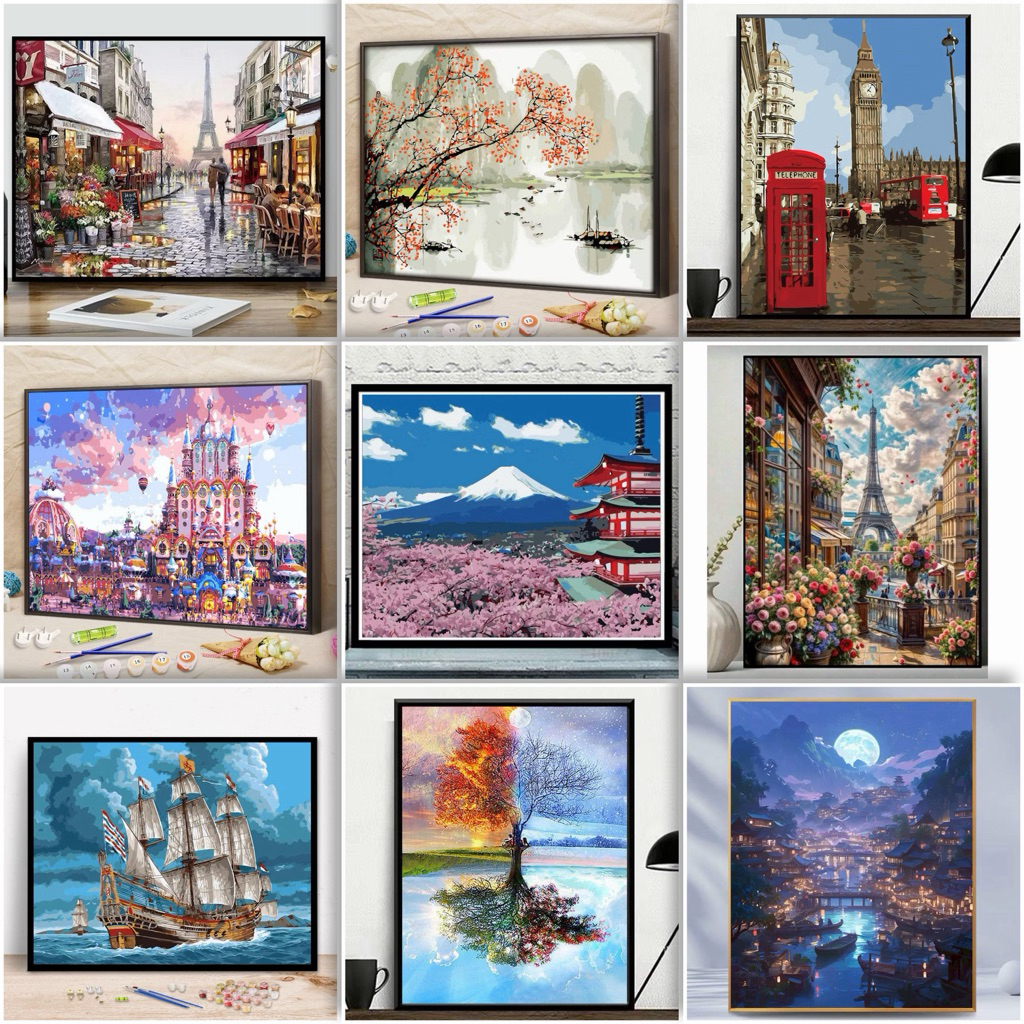 ระบายสีตามตัวเลข 40×50 พร้อมเฟรมไม้ (50 ลาย) | ของขวัญยอดฮิต งานศิลปะทำง่าย มือใหม่ก็ทำได้ ภาพวาดสีน้ำมันดิจิตอลพร้อมกรอบ DIY
