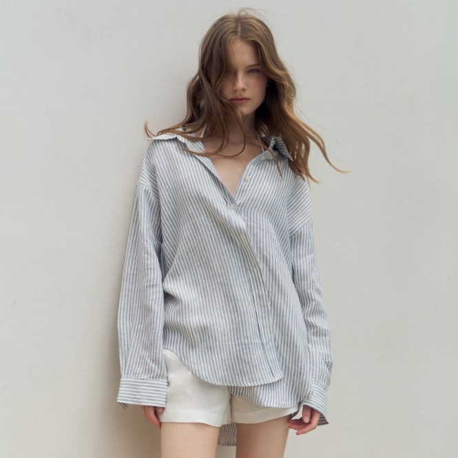 [พร้อมส่ง] SAC.BKK  เสื้อเชิ้ตลายทาง รุ่น Essential Linen Stripe Shirt