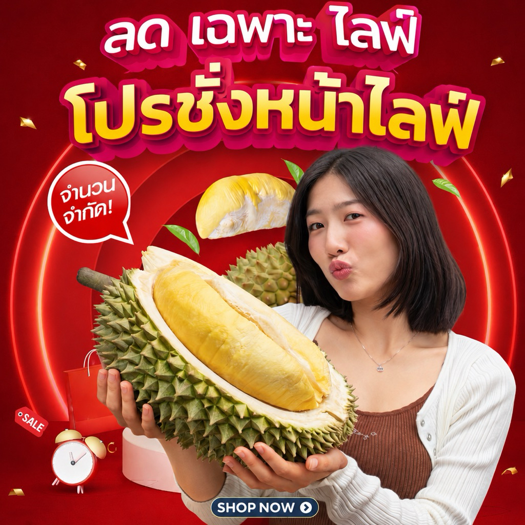 🔥โปรชั่งหน้าไลฟ์‼️(ส่งฟรี)🌟ทุเรียนจันทบุรี✅
