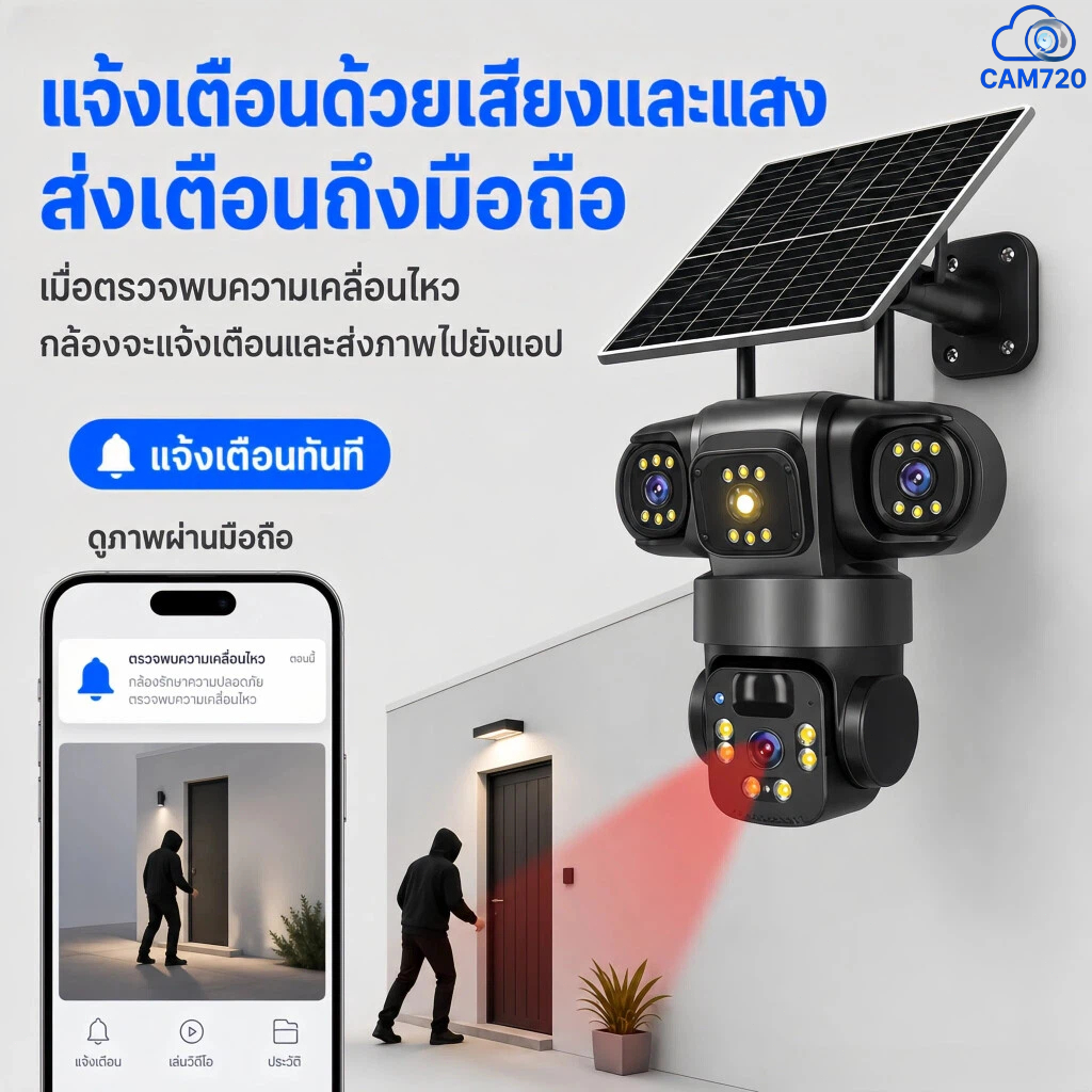 พร้อมส่ง CAM720 กล้องวงจรปิดโซลาร์ 4G เลนส์3 4K Ultra HD รูปที่ 7