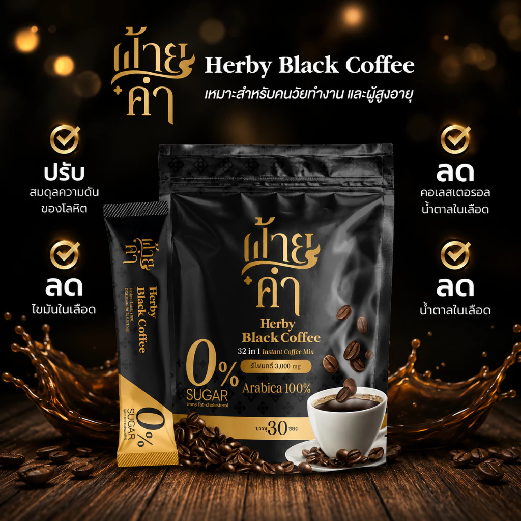 Black Coffee (Faikham 32 in 1) กาแฟดำผสมสมุนไพร [1 ซอง/15กรัม]