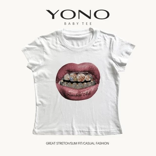 (พร้อมส่ง24ชม.) YONO เสื้อ baby tee ลายปาก “Timeless Art” สไตล์แฟชั่นสายฝอ แหวกแนวไม่ซ้ำใคร