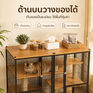 กรงแมวขนาดใหญ่ ที่นอนแมวพร้อมบัน วิลล่าแมวพร้อมห้องน้ำ กรงแมวในตัว บ้านพื้นที่ว่างในร่ม รังแมว