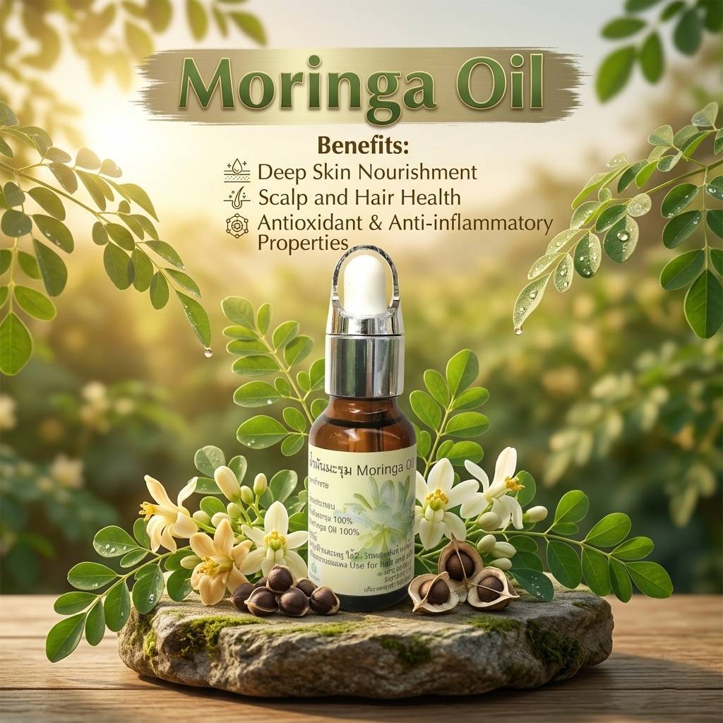 น้ำมันมะรุม น้ำมันมะรุมสกัดเย็นออแกนิกส์ น้ำมันมะรุมแท้ Moringa Oil Organic Pure สำหรับใบหน้า ผม ผิว