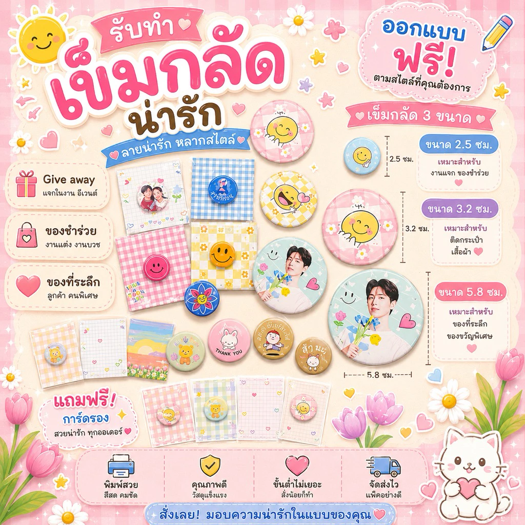 รับผลิตเข็มกลัด 2.5/3.2/5.8 cm. ออกฟรี ไม่มีขั้นต่ำ