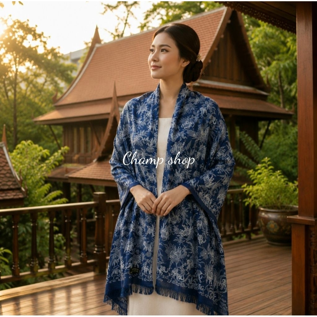 ผ้าพันคอ ผ้าคลุมไหล่ ผ้าแพรไหม ลายช้าง เนื้อผ้าลื่นๆทิ้งตัว เป็นของขวัญ ของฝาก
