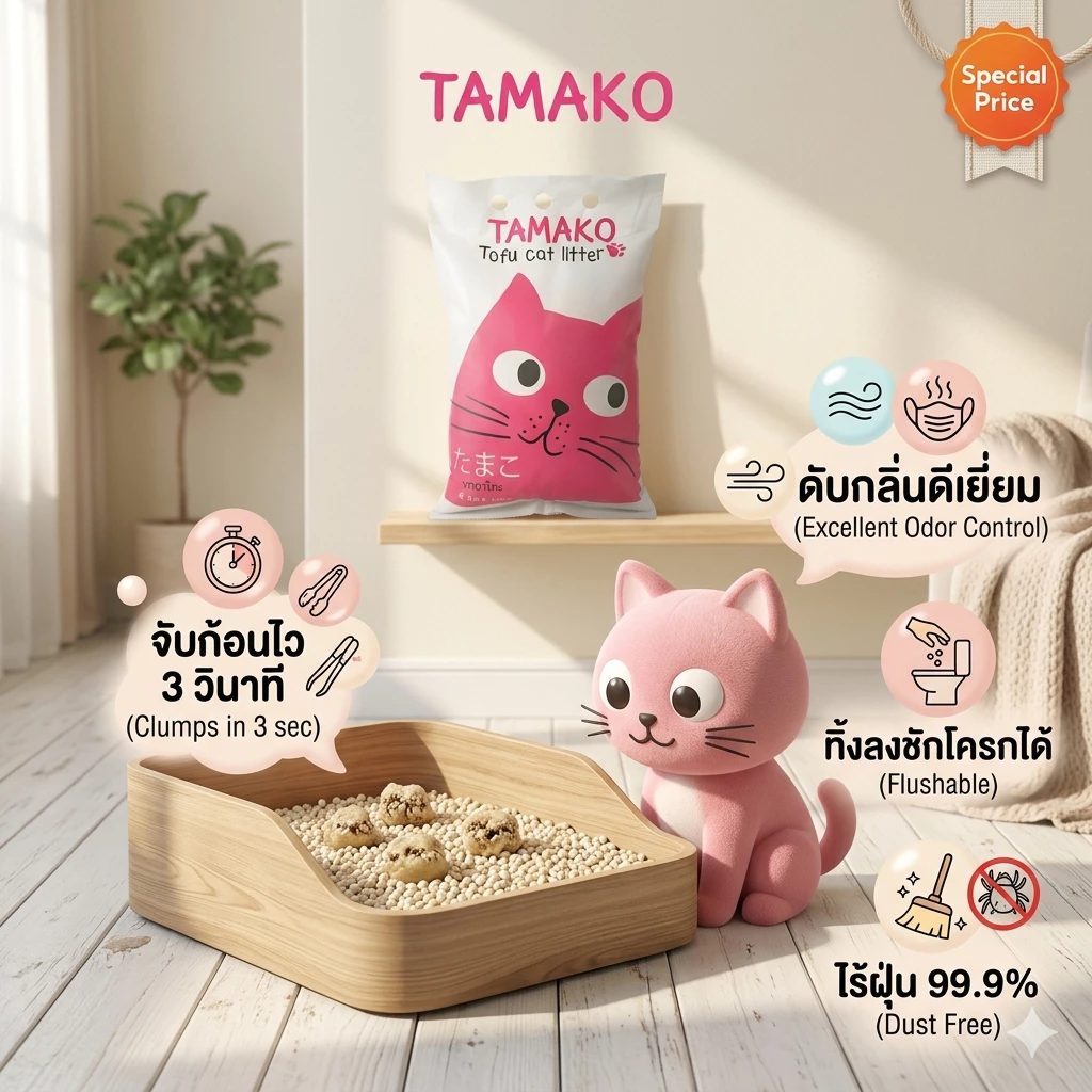 ทรายเต้าหู้ Tamako 6L ทรายเต้าหู้ญี่ปุ่น ทรายออร์แกนิคกลิ่นหอม ทรายแมวมีกลิ่นหอม ทรายแมวอนามัย