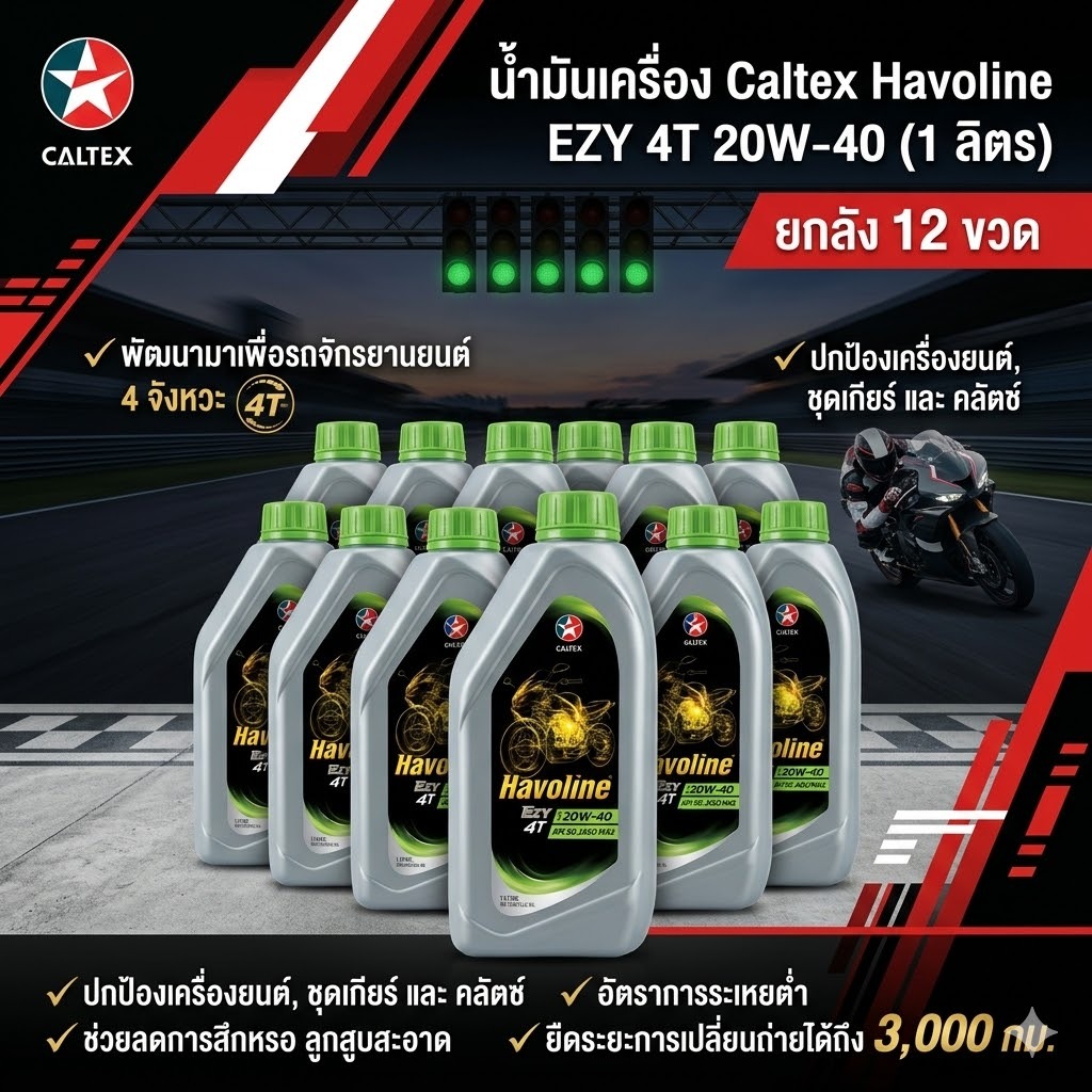 (ยกลัง) น้ำมันเครื่อง 4T ฮาโวลีน Havoline SAE 20W-40 ขนาด 1 ลิตร