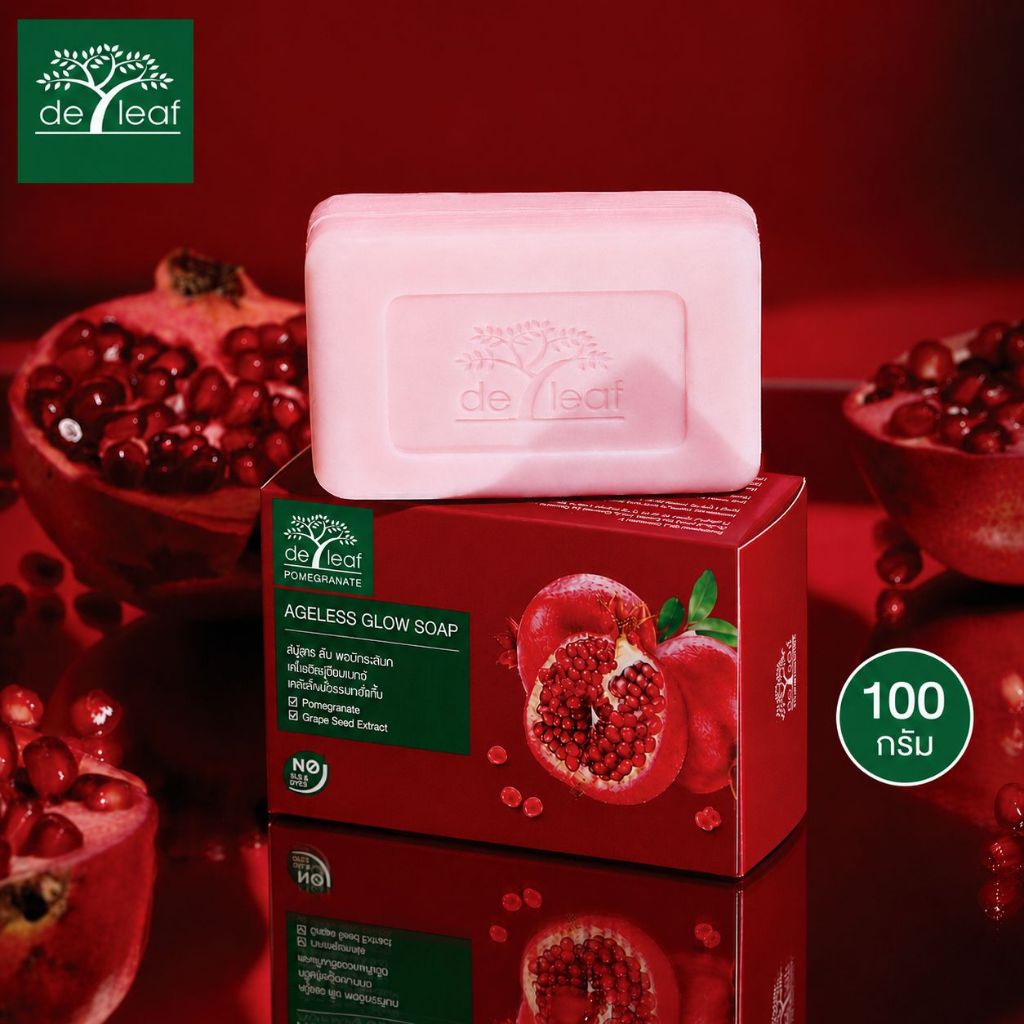 ส่งฟรี/มีไลฟ์   Leaf Thanaka Pomegranate  และ เดอลีฟทับทิม มี 2 สูตร สบู่ เดอ ลีฟ พอมิกราเนทเอจเลสโกลว์ โซป