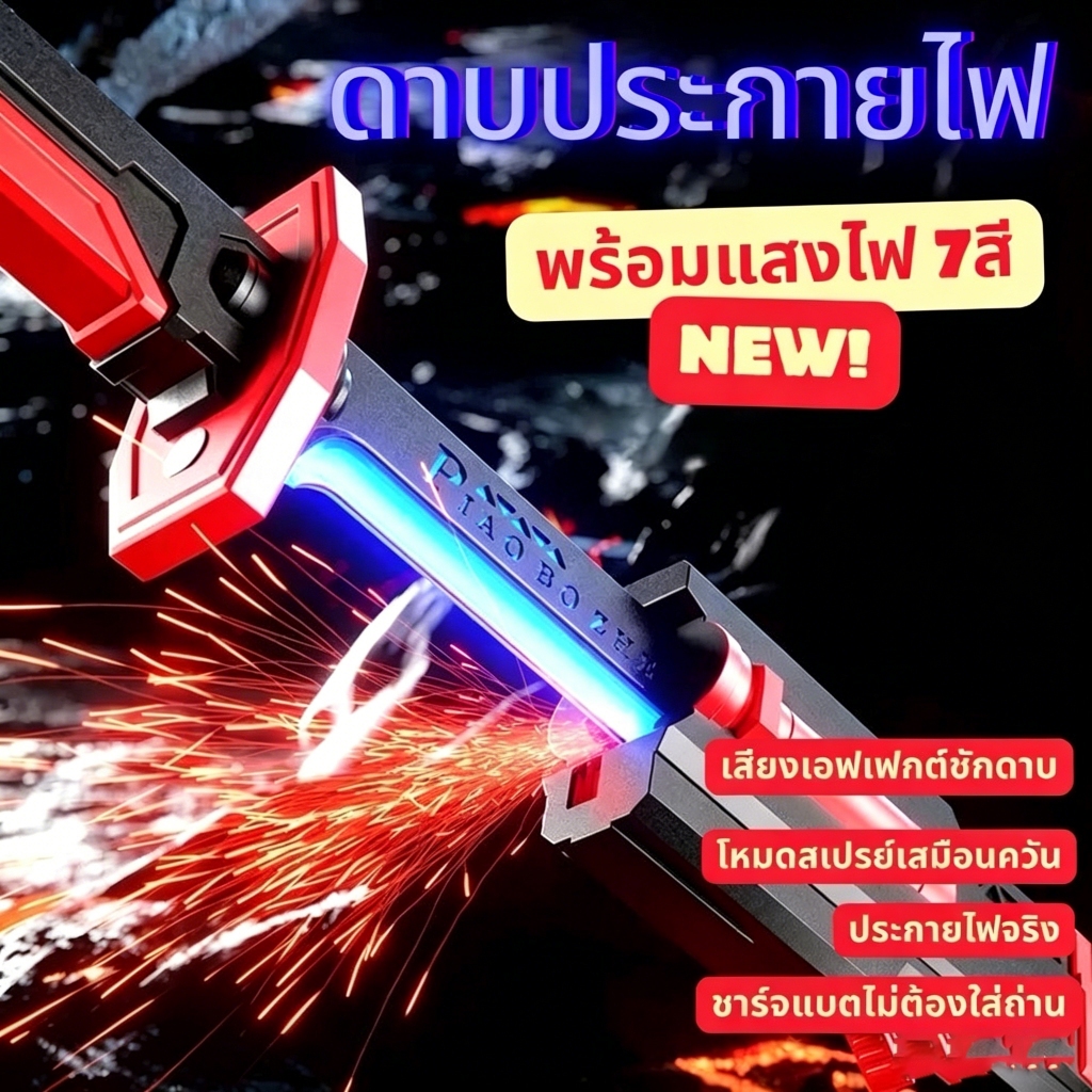 ดาบเปลี่ยนแสง7เฉดสี, ดาบเลเซอร์มีเสียงปะทะ, ดาบพลาสติก ABS ทนทานตก, ของเล่นต่อสู้พ่อ-ลูกกลางแจ้ง, ดาบแสงชาร์จไม่ต้องใส่ถ
