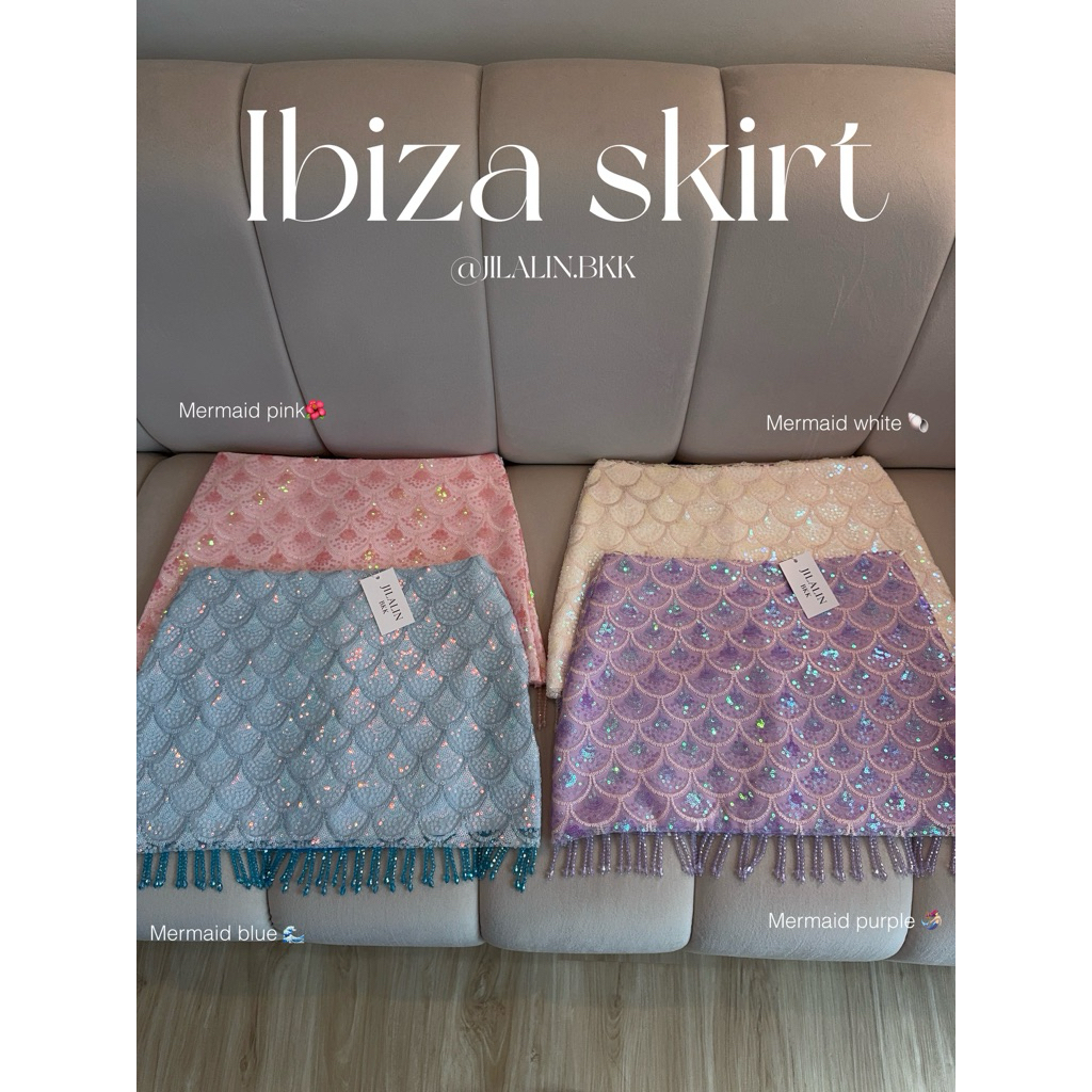 🌴🪩Ibiza skirt🌺🍸 กระโปรงปักเลื่อมแต่งคริสตัล ไปทะเล เล่นแสงสวยมาก (890.-) JILALIN.BKK